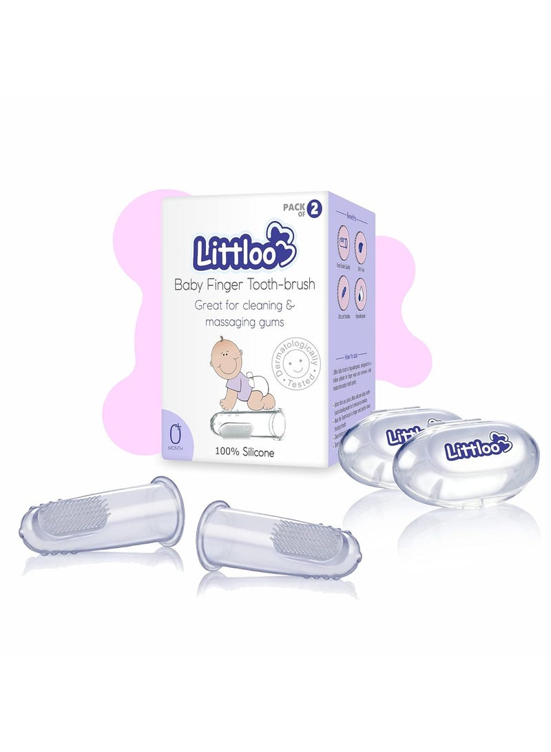 LITTLOO Silicone Baby Finger Manual Toothbrush, Great For Massaging & Cleaning Gums, Bpa-Free, Use Soft Brush For Kids & New Born Baby, Kids Finger Toothbrushes Pack Of 2 (Clear) - Image 1
