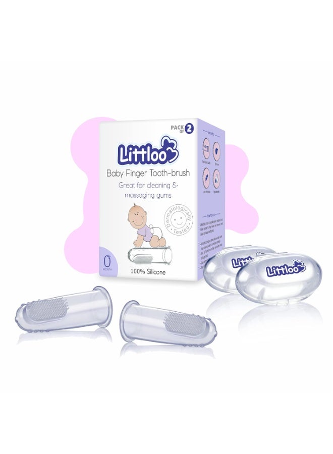LITTLOO Silicone Baby Finger Manual Toothbrush, Great For Massaging & Cleaning Gums, Bpa-Free, Use Soft Brush For Kids & New Born Baby, Kids Finger Toothbrushes Pack Of 2 (Clear) - Image 3