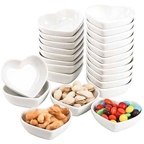 WUWEOT 24 Pack Porcelain Sauce Dish, White Heart-shaped Dip Bowls, 1.5Oz Ceramic Ring Dishes Candle Tray, Seasoning Dishes Appetizer Plates - Image 1