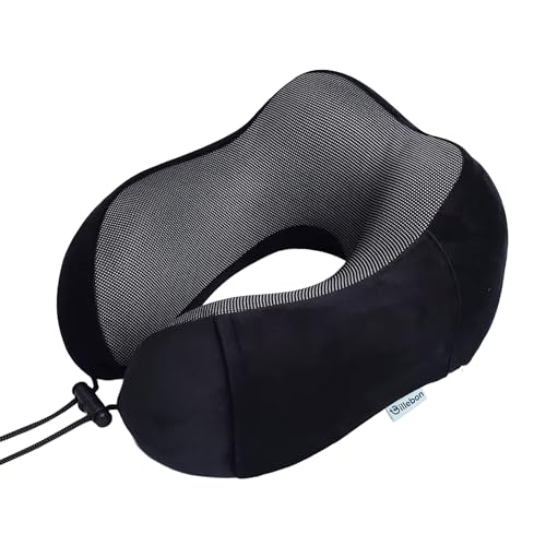 Billebon Neck Pillow for Travel – Comfortable Memory Foam Support, U-Shape Ergonomic Design, Portable for Flight Journeys, Lightweight Compact Build, Soft Washable Cover (Black) - Image 1