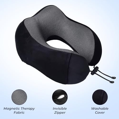 Billebon Neck Pillow for Travel – Comfortable Memory Foam Support, U-Shape Ergonomic Design, Portable for Flight Journeys, Lightweight Compact Build, Soft Washable Cover (Black) - Image 2