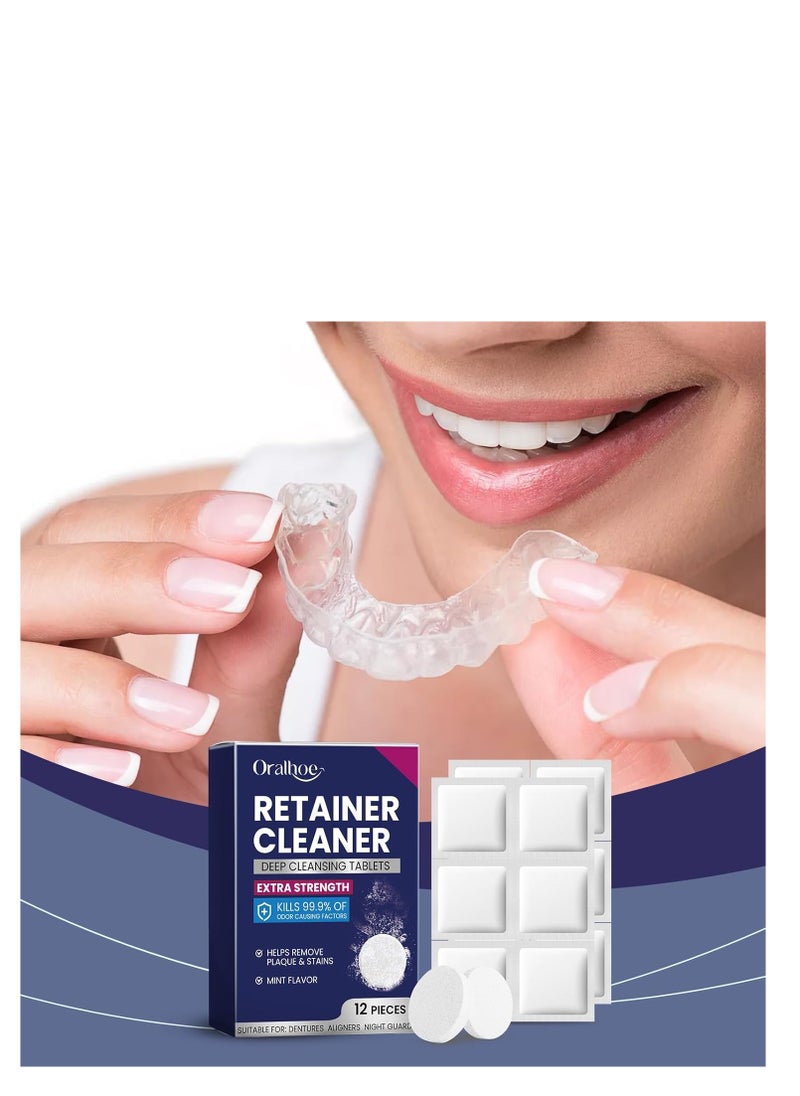 ORALHOE Mouth Guard Cleaning Tablets, Denture & Braces Care, Oral Cavity Cleaner for Tooth Stains & Plaque Removal, Effervescent Cleaning Tablets for Retainers, Aligners & Dental Appliances 12PIECES  - Image 2