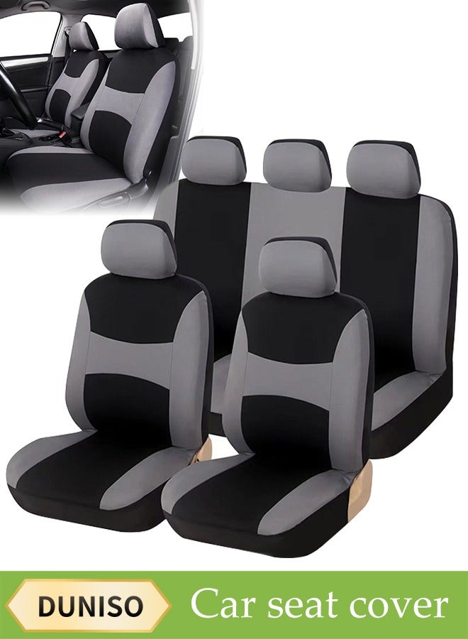 DUNISO Nine-Piece Set Of Five-Passenger Car Seat Covers, Front And Rear Split Bench Seat Protection, Universal Gray Flat Fabric Cover, Easy To Install, Front Seat Cover With Matching Rear Seat Cover, Car Seat Covers - Image 1