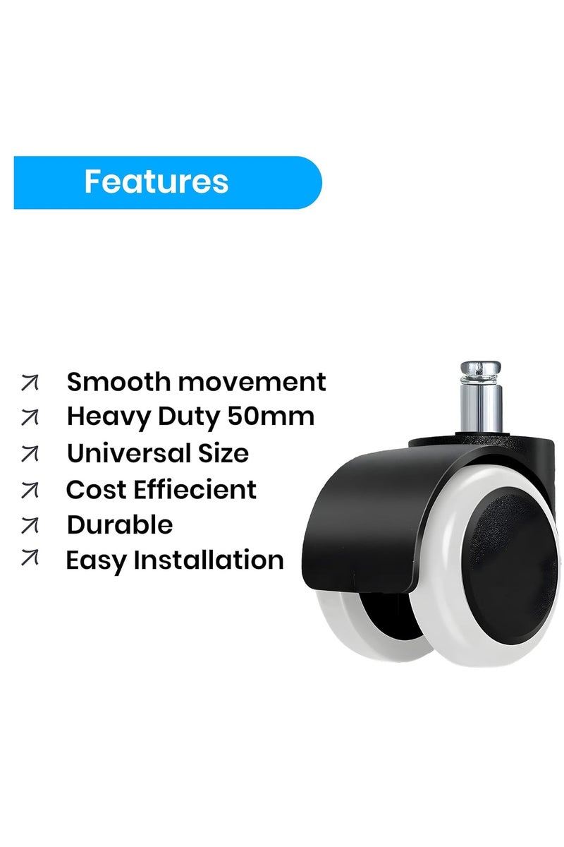 Generic Set of 5 Replacement Office Chair Wheels – Heavy Duty Swivel Caster Wheels for Desk Chairs – Universal Fit, Smooth & Quiet Rolling - Image 4