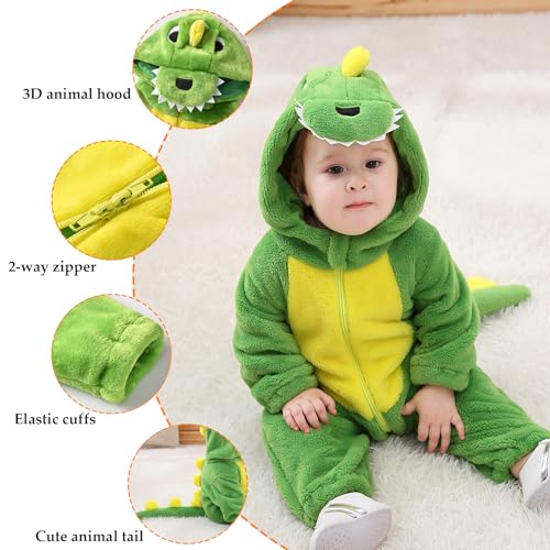TONWHAR Infant And Toddler Halloween Cosplay Costume Kids' Animal Outfit Snowsuit(6-12 Months,Green Dinosaur) - Image 4