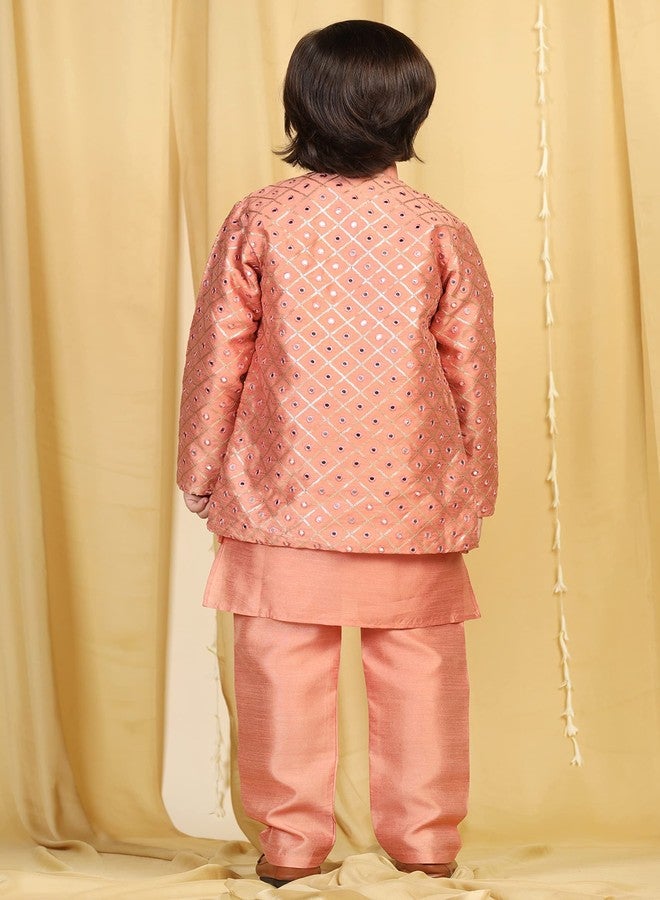 AJ DEZINES Kids Embroidered Mukaish Indo Western Sherwani For Boys (7049_PEACH_5) - Image 2