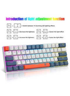 Rock Pow ROCK POW 60% Mechanical Gaming Keyboard, 61keys RGB Backlit Ultra-Compact Mini Keyboard, Waterproof Mini Compact Keyboard for PC/Mac Gamer, Typist, Trip Hot Swappable Blue Switch  - Image 3