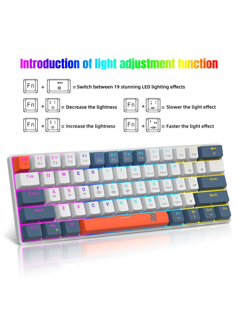 Rock Pow - ROCK POW 60% Mechanical Gaming Keyboard, 61keys RGB Backlit Ultra-Compact Mini Keyboard, Waterproof Mini Compact Keyboard for PC/Mac Gamer, Typist, Trip Hot Swappable Blue Switch - Image 1