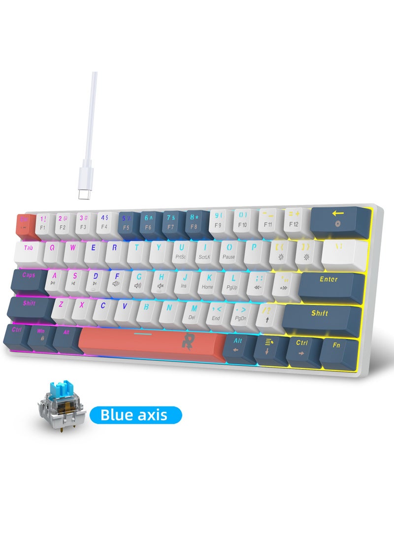 Rock Pow - ROCK POW 60% Mechanical Gaming Keyboard, 61keys RGB Backlit Ultra-Compact Mini Keyboard, Waterproof Mini Compact Keyboard for PC/Mac Gamer, Typist, Trip Hot Swappable Blue Switch - Image 1