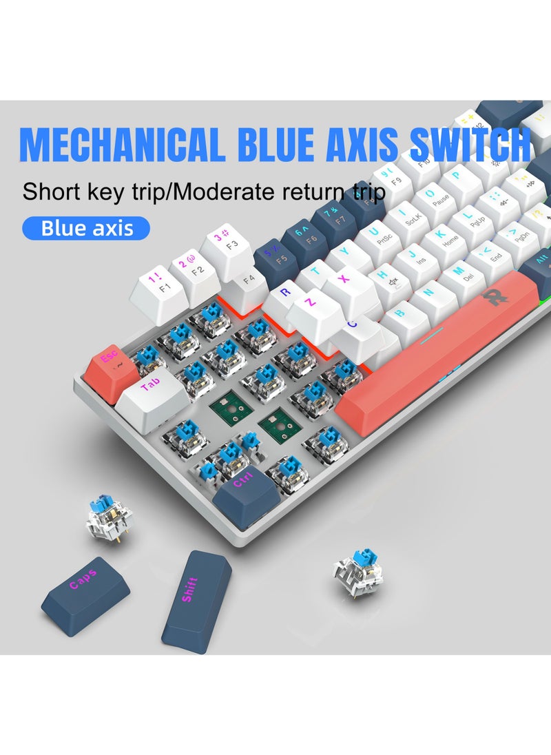 Rock Pow - ROCK POW 60% Mechanical Gaming Keyboard, 61keys RGB Backlit Ultra-Compact Mini Keyboard, Waterproof Mini Compact Keyboard for PC/Mac Gamer, Typist, Trip Hot Swappable Blue Switch - Image 1