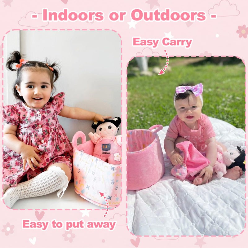 OUOZZZ 10" Soft Baby Doll Set with Plush Doll, Bassinet, Blanket and Bottle, Pretend Playset for Emotional Social Education Asian Doll for 2 Year Olds Girls Perfect Birthday Toy - Image 3