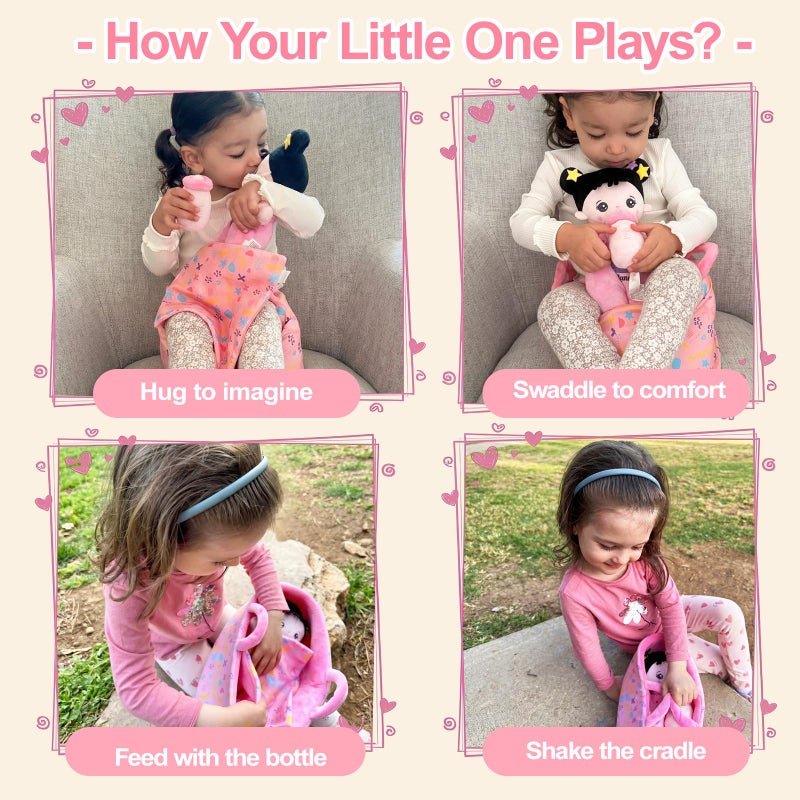 OUOZZZ 10" Soft Baby Doll Set with Plush Doll, Bassinet, Blanket and Bottle, Pretend Playset for Emotional Social Education Asian Doll for 2 Year Olds Girls Perfect Birthday Toy - Image 4