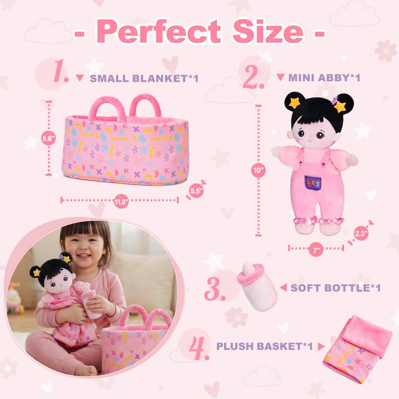 OUOZZZ 10" Soft Baby Doll Set with Plush Doll, Bassinet, Blanket and Bottle, Pretend Playset for Emotional Social Education Asian Doll for 2 Year Olds Girls Perfect Birthday Toy - Image 2