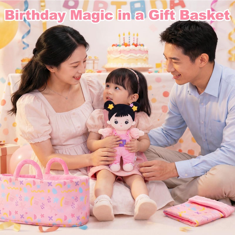 OUOZZZ 10" Soft Baby Doll Set with Plush Doll, Bassinet, Blanket and Bottle, Pretend Playset for Emotional Social Education Asian Doll for 2 Year Olds Girls Perfect Birthday Toy - Image 5
