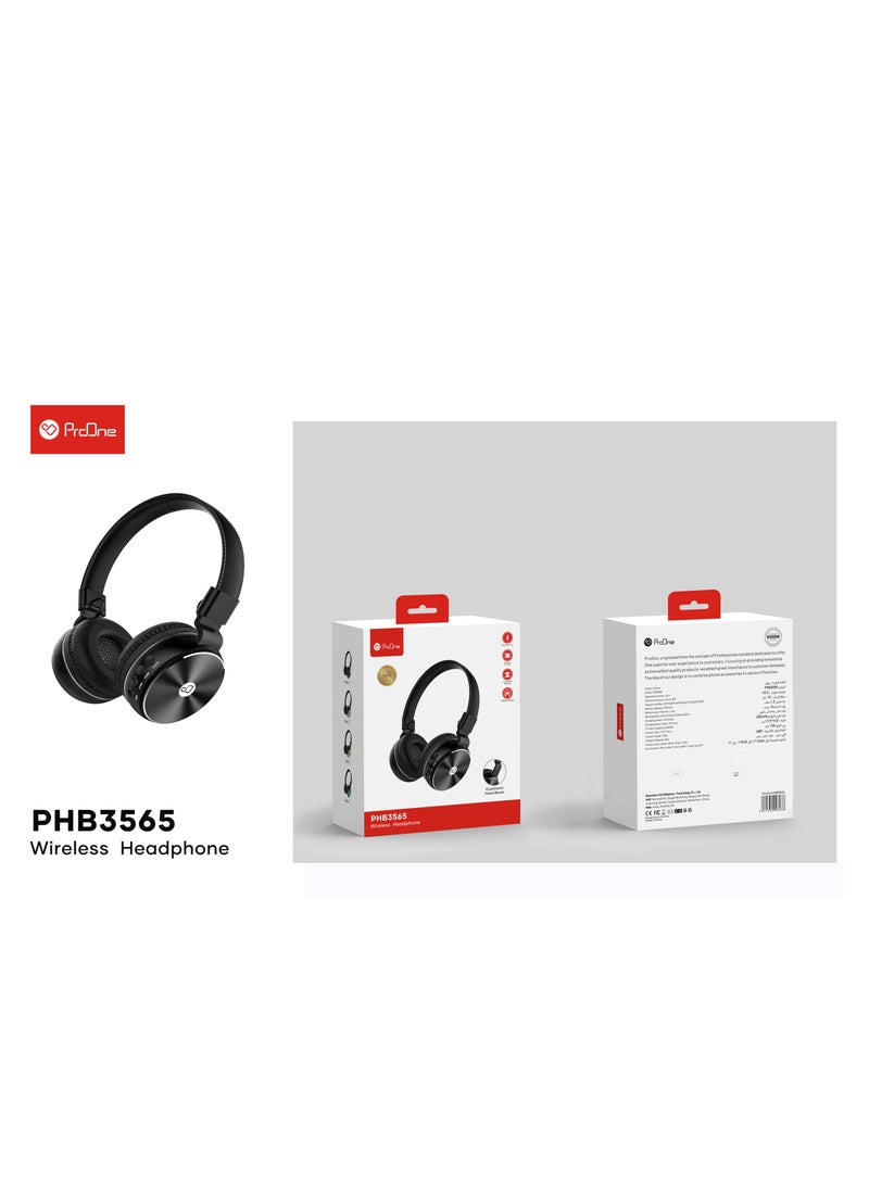 ProOne - ProOne PHB3565 Over-Ear Bluetooth Wireless Headphone - High Mobility, Easy Connectivity - Supports TF Card - Comfortable, Foldable Design - Compatible with iOS and Android - Image 1