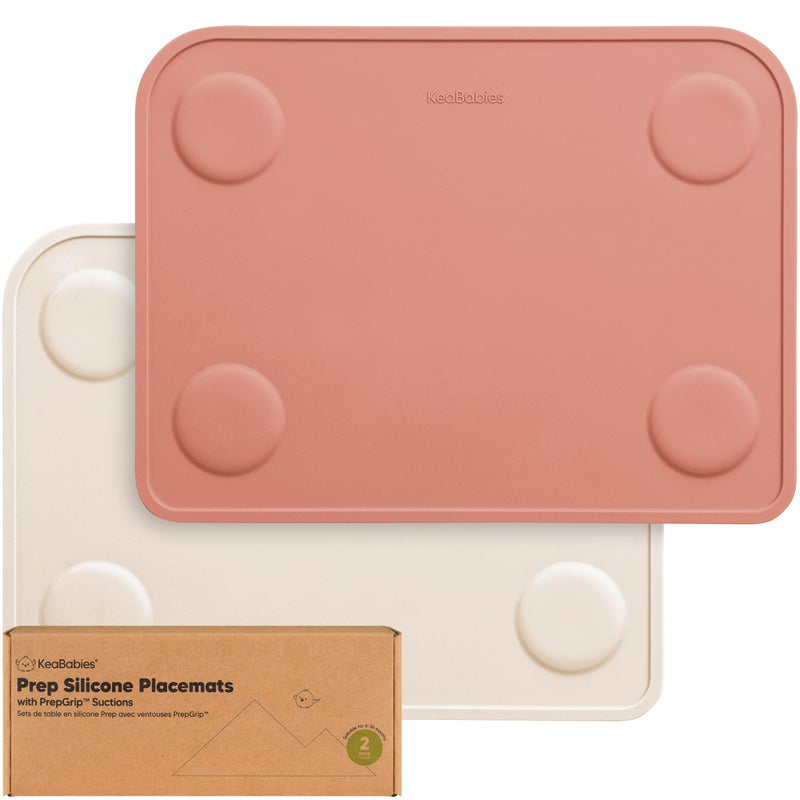 KeaBabies 2pk Silicone Placemats for Toddlers, Kids - 12x9 Non Slip Suction Baby Silicone Placemat for Restaurants, Dining Table,Travel,Easy to Clean,Food Grade/BPA-Free,Small Baby Table Mat(Roseate) - Image 1