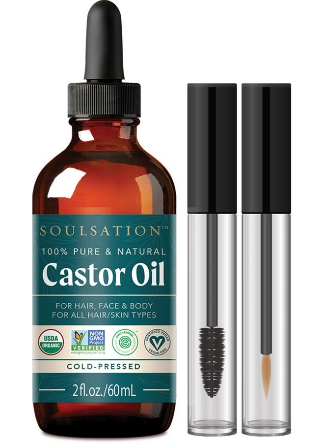 زيت الخروع العضوي للرموش والشعر والبشرة (2 أونصة مع مجموعة الرموش) | نقي 100%، طبيعي، معصور على البارد
