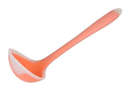 unique enterprise Unique Enterprise Silicone Ladle Spoon 20 cm Heat Resistant Soup Ladle Scoop Spatula with Hygienic Solid Coating FDA Grade Orange  - Image 1