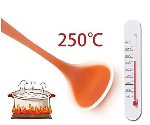 unique enterprise Unique Enterprise Silicone Ladle Spoon 20 cm Heat Resistant Soup Ladle Scoop Spatula with Hygienic Solid Coating FDA Grade Orange  - Image 2