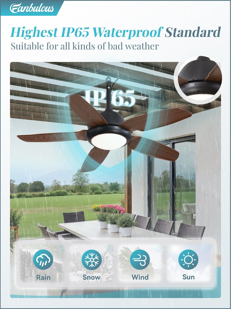 Fanbulous 42 Inch Wet Rated Outdoor Ceiling Fan with Lights and Remote,IP65 Hanging Gazebo Fan with 3CCT 6-Speed DC Motor,Brown Waterproof Plug in Ceiling Fan with Cord for Patios Porch Pergola Pavilion - Image 3