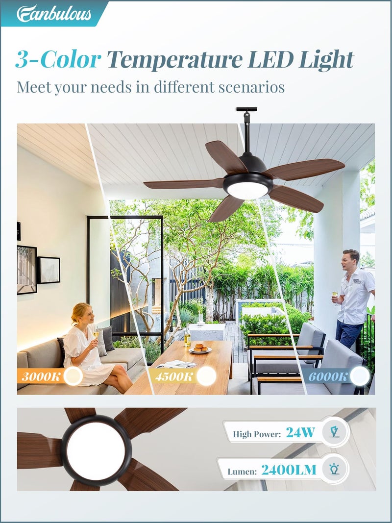 Fanbulous 42 Inch Wet Rated Outdoor Ceiling Fan with Lights and Remote,IP65 Hanging Gazebo Fan with 3CCT 6-Speed DC Motor,Brown Waterproof Plug in Ceiling Fan with Cord for Patios Porch Pergola Pavilion - Image 4
