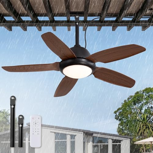 Fanbulous 42 Inch Wet Rated Outdoor Ceiling Fan with Lights and Remote,IP65 Hanging Gazebo Fan with 3CCT 6-Speed DC Motor,Brown Waterproof Plug in Ceiling Fan with Cord for Patios Porch Pergola Pavilion - Image 1