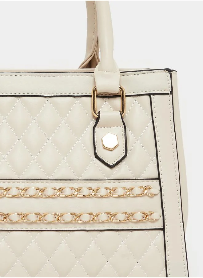 Styli Quilted Handbag with Adjustable Strap and Zip Closure