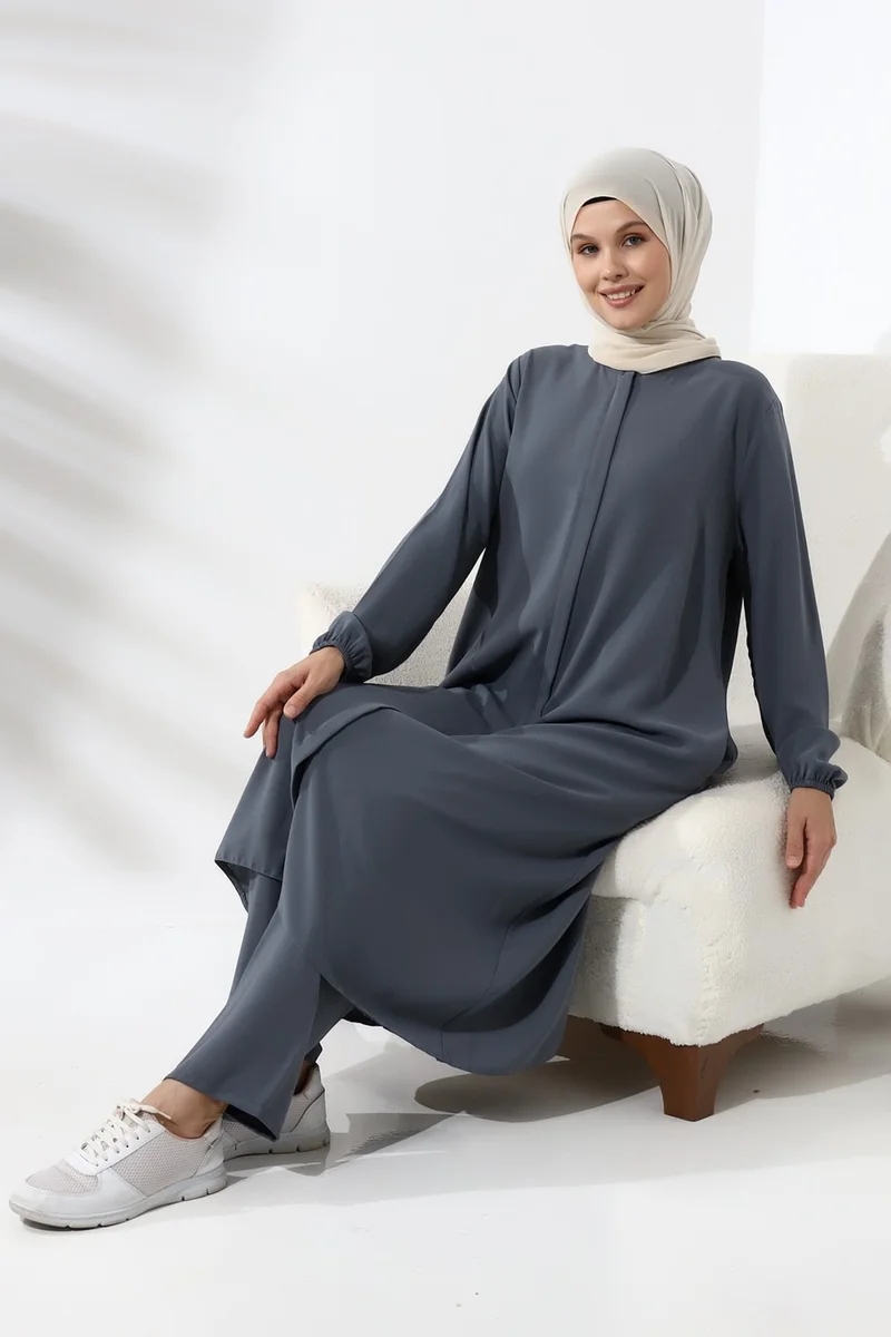 İhvan Ikhwan Women's Hajj and Umrah Outfit Hijab Double Set Smoked