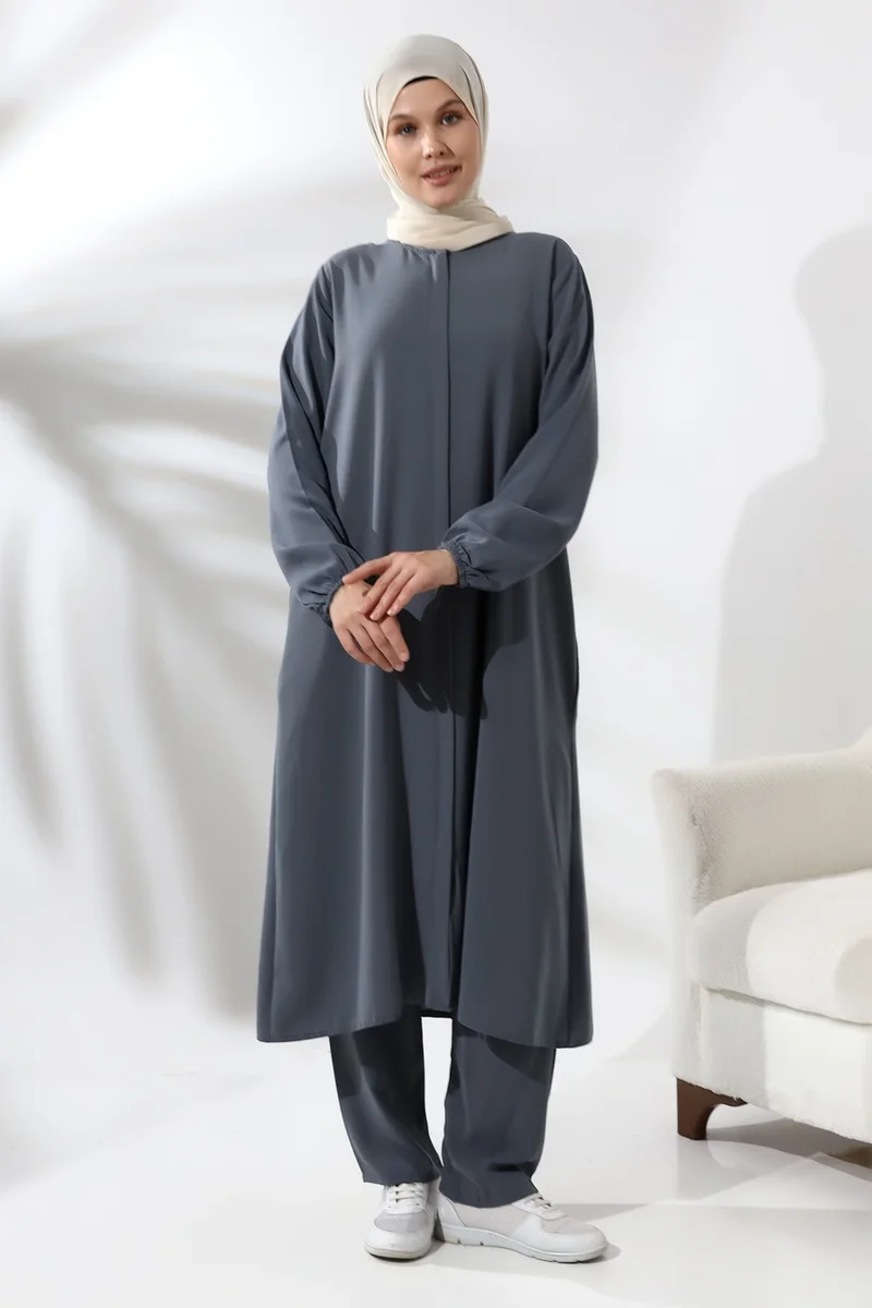 İhvan Ikhwan Women's Hajj and Umrah Outfit Hijab Double Set Smoked