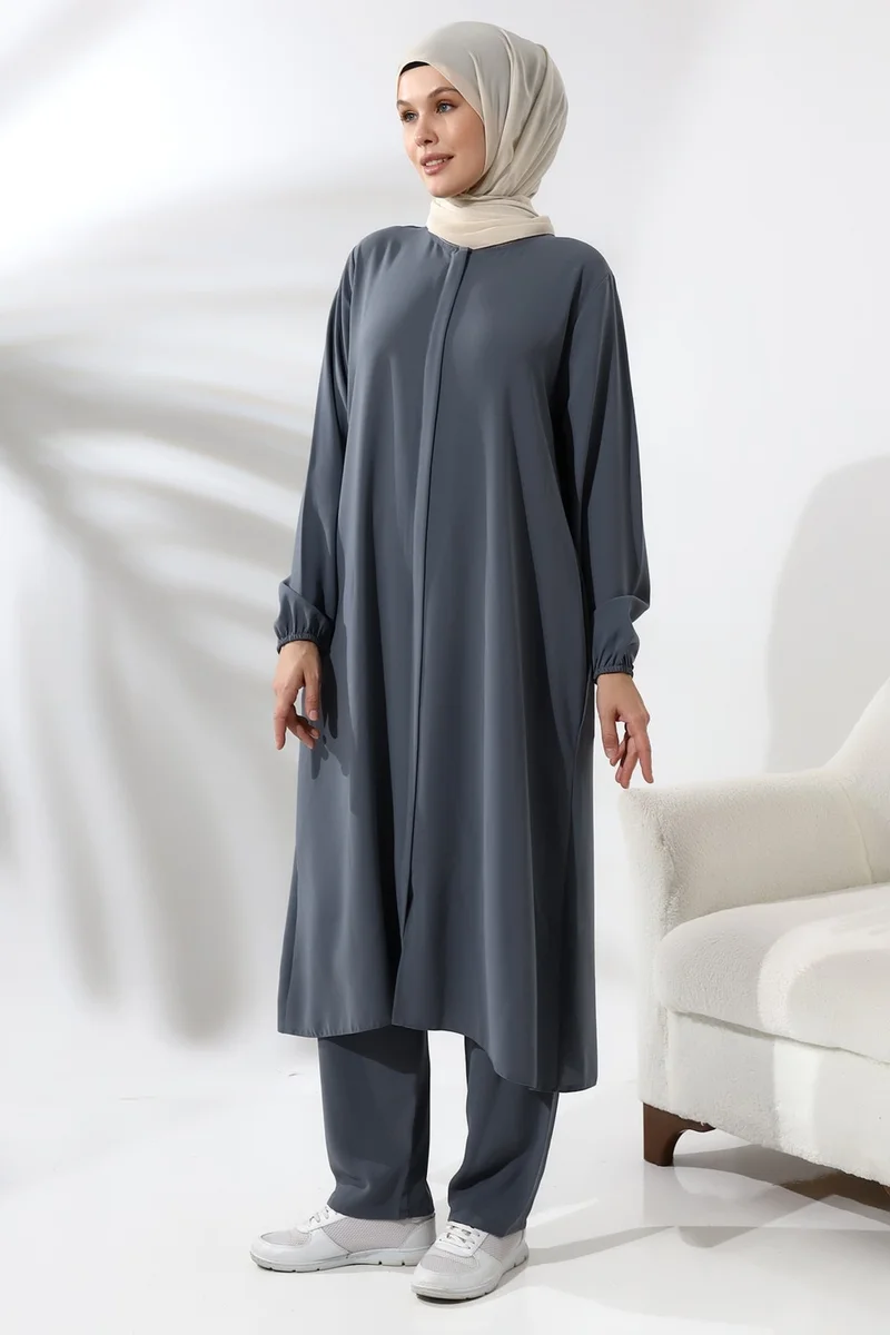 İhvan Ikhwan Women's Hajj and Umrah Outfit Hijab Double Set Smoked
