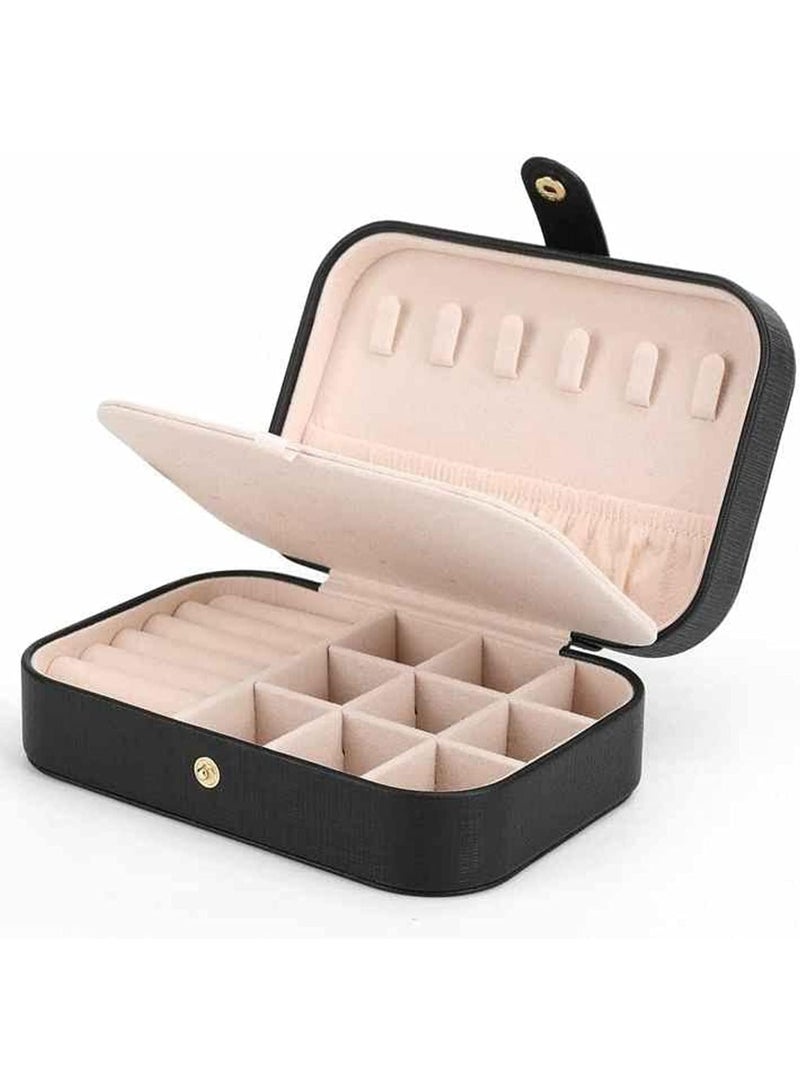 BLACK- Luxury Travel Jewelry Organizer Box – Premium Portable Jewelry Case with Multi-Layer Storage, Detachable Earring Board, Ring Holder, Necklace Hooks & Soft Velvet Lining | Jewelry Box for Women - Image 1