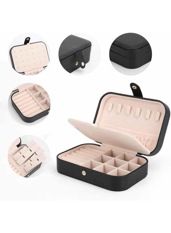 BLACK- Luxury Travel Jewelry Organizer Box – Premium Portable Jewelry Case with Multi-Layer Storage, Detachable Earring Board, Ring Holder, Necklace Hooks & Soft Velvet Lining | Jewelry Box for Women - Image 2
