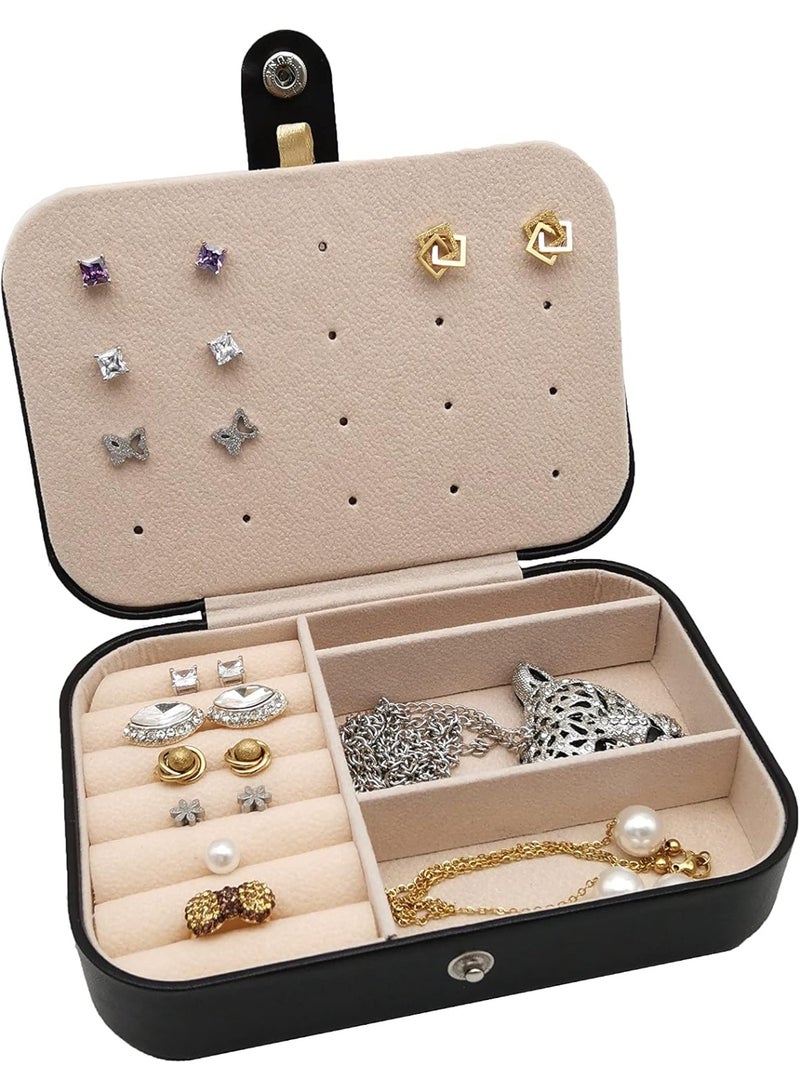 BLACK- Luxury Travel Jewelry Organizer Box – Premium Portable Jewelry Case with Multi-Layer Storage, Detachable Earring Board, Ring Holder, Necklace Hooks & Soft Velvet Lining | Jewelry Box for Women - Image 3