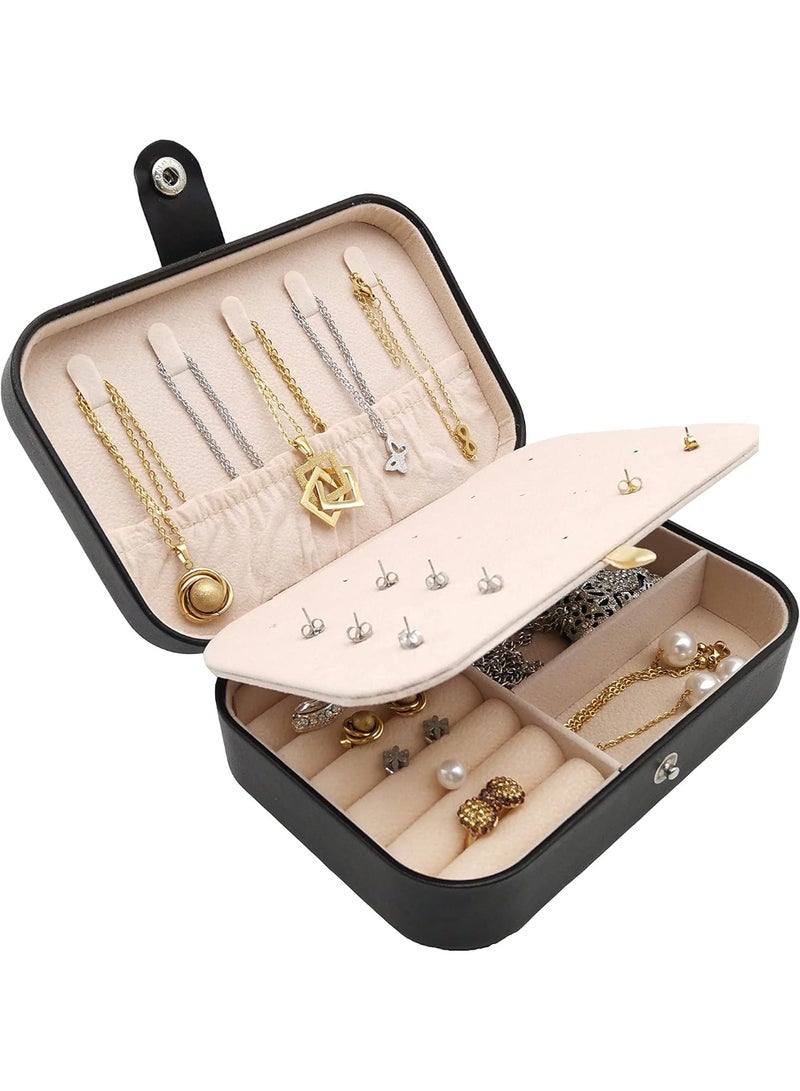 BLACK- Luxury Travel Jewelry Organizer Box – Premium Portable Jewelry Case with Multi-Layer Storage, Detachable Earring Board, Ring Holder, Necklace Hooks & Soft Velvet Lining | Jewelry Box for Women - Image 4