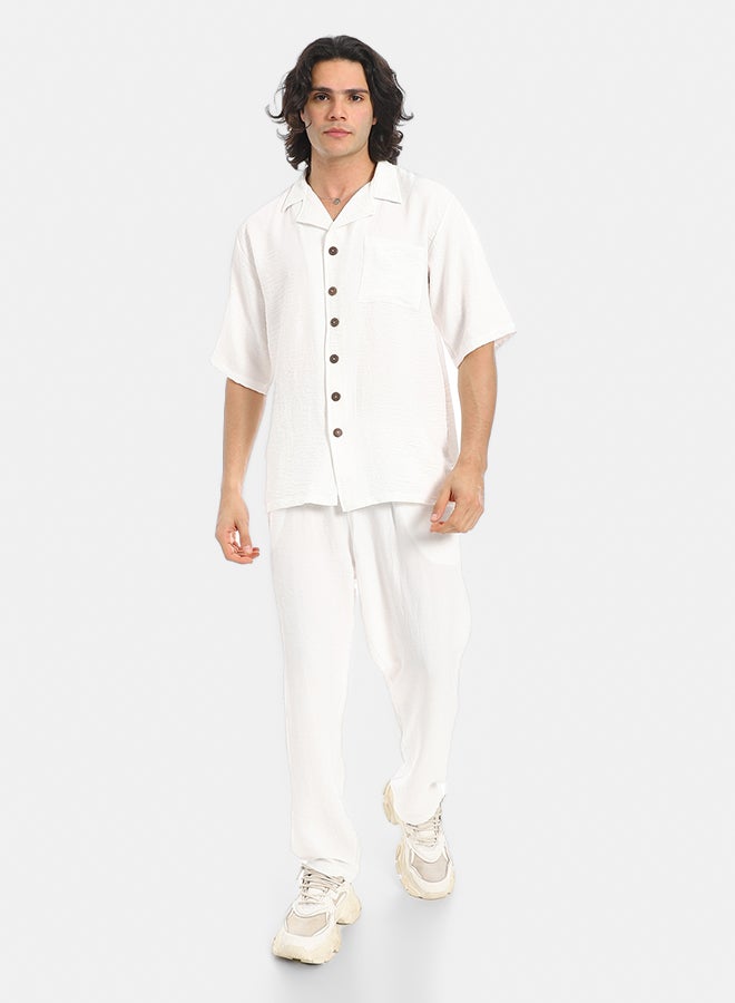 Red Circle Linen Turn Down Collar Shirt and Pants Set - Image 1