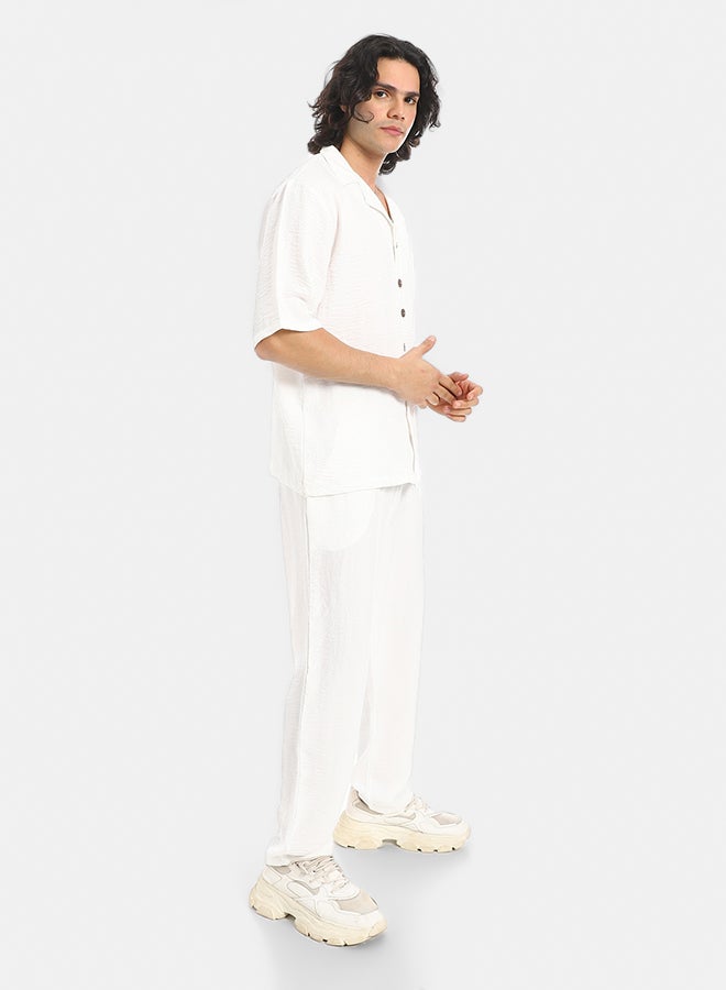 Red Circle Linen Turn Down Collar Shirt and Pants Set - Image 2