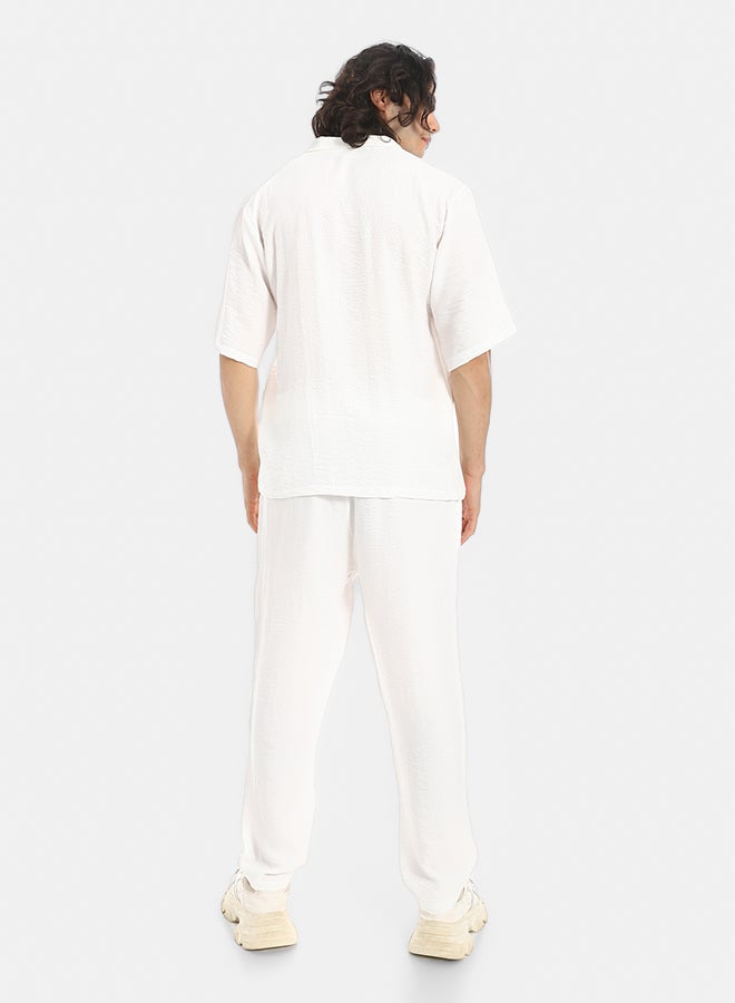 Red Circle Linen Turn Down Collar Shirt and Pants Set - Image 3