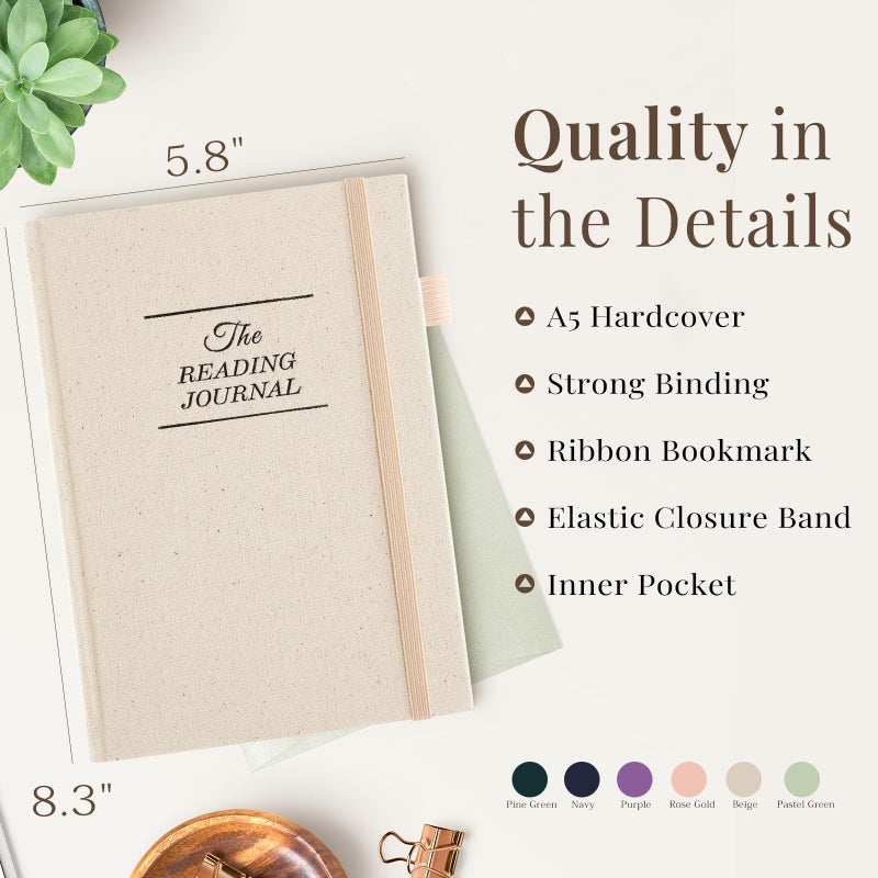 JUBTIC Reading Journal - Book Journal Reading Log for Review and Track Your Reading Progress - Gift Book Accessories for Book Lovers and Voracious Readers - 75 Booksï¼ŒA5 Size (Beige) - Image 2