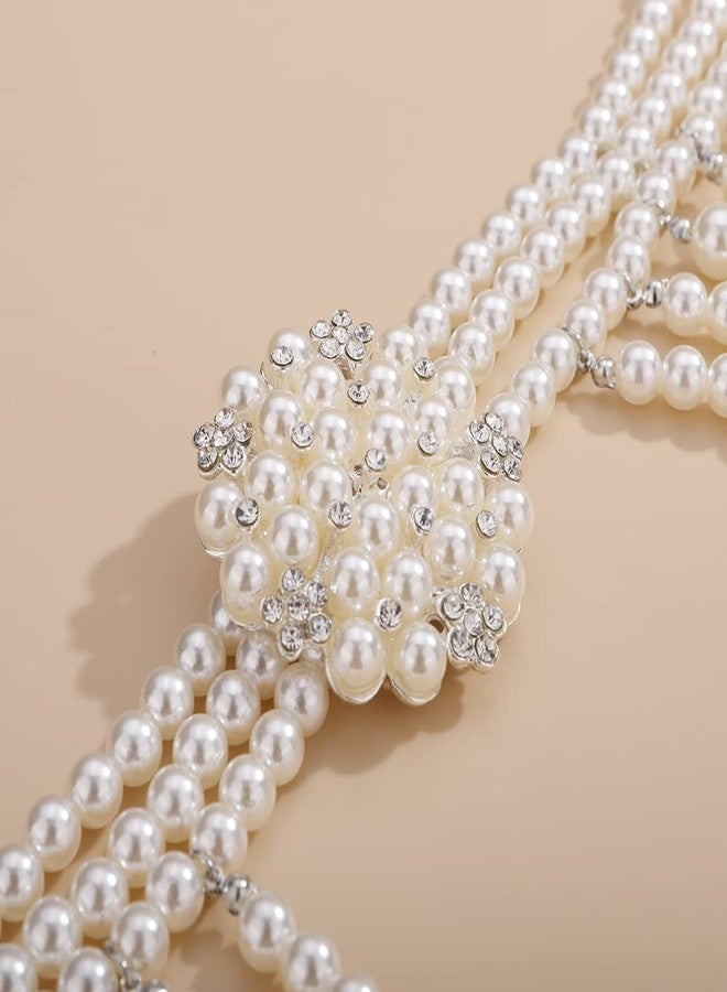 Wiwpar 1920s Long Faux Pearls Necklace Set with Brooch and Earrings - Multilayer Imitation Pearl Jewelry Set for Vintage Bridal Costume Accessories - Image 5