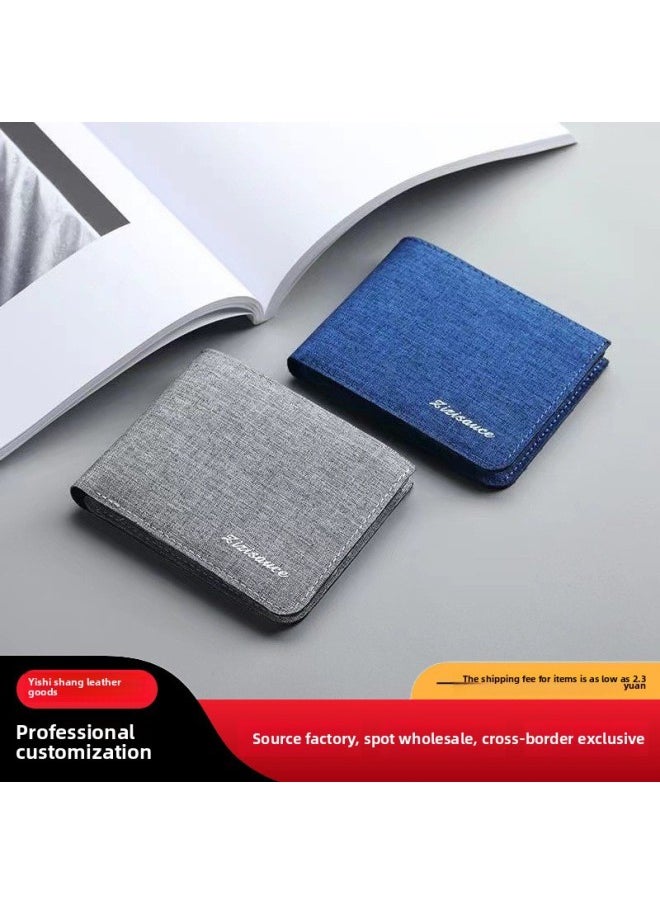 Canvas Wallet Men's Fashion Brand Simple Casual Student Wallet Multi-functional Driving License Integrated Bag Multi-card Card Holder-Color:Blue