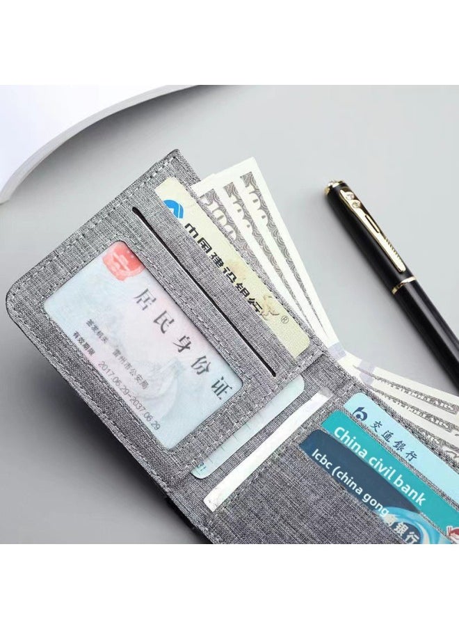 Canvas Wallet Men's Fashion Brand Simple Casual Student Wallet Multi-functional Driving License Integrated Bag Multi-card Card Holder-Color:Blue