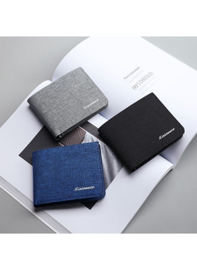 Canvas Wallet Men's Fashion Brand Simple Casual Student Wallet Multi-functional Driving License Integrated Bag Multi-card Card Holder-Color:Blue