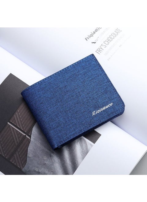 Canvas Wallet Men's Fashion Brand Simple Casual Student Wallet Multi-functional Driving License Integrated Bag Multi-card Card Holder-Color:Blue