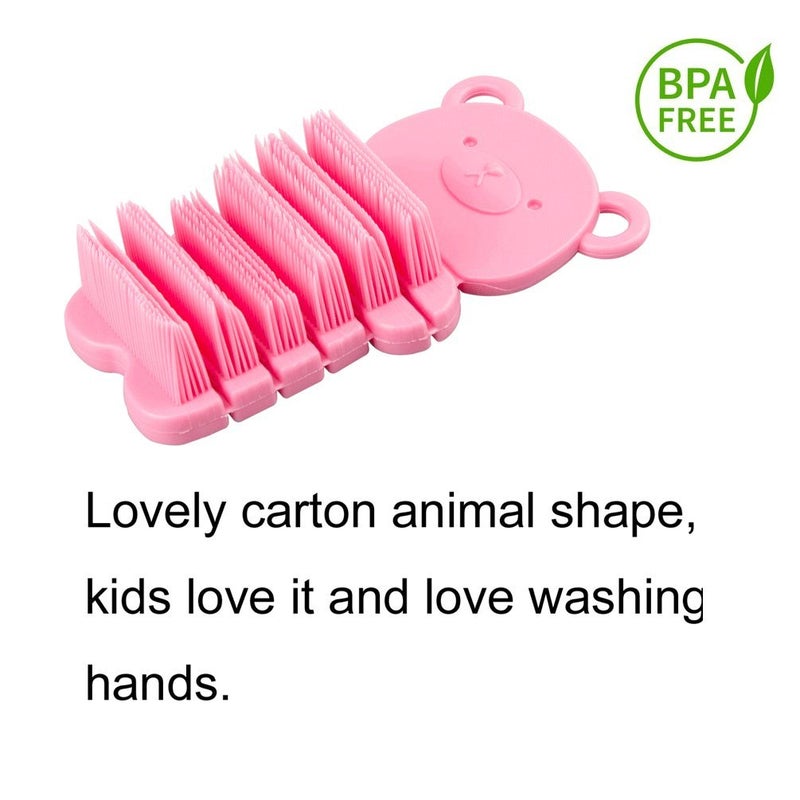 JINCH Nail Scrubber Brush Kids, Finger Nails Scrub Scrubbing Cleaning Brushes with Soft Bristle for Baby Children, Cute Animal Style and 2 Colors Choice (Pink) - Image 2