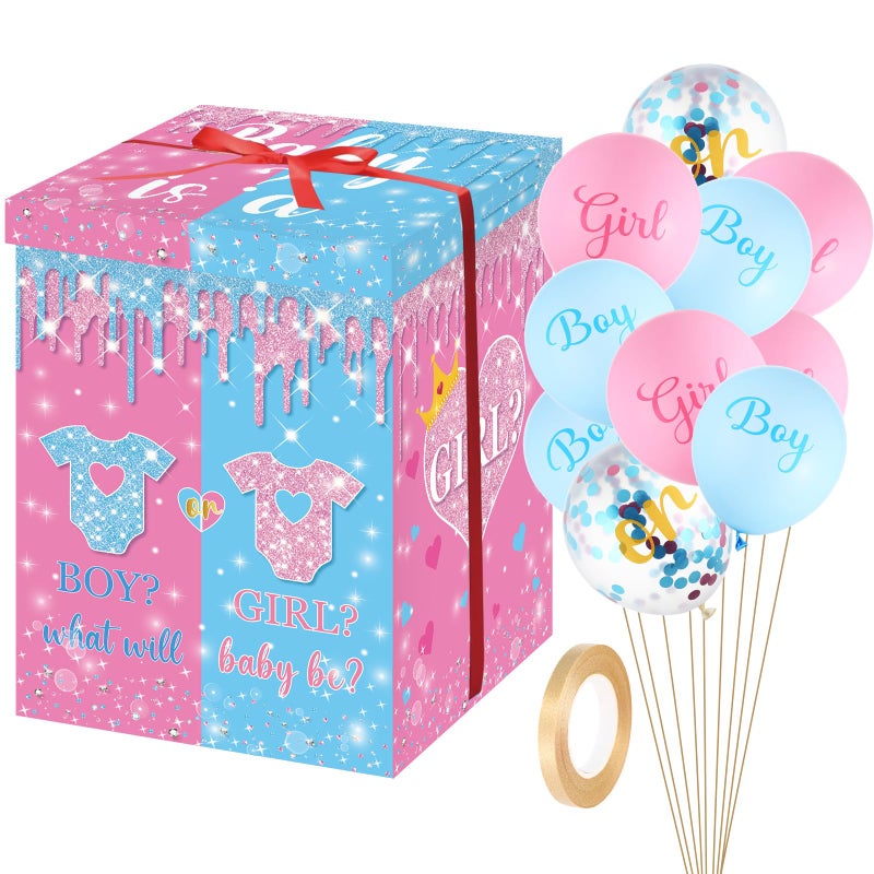 Innovoscape Gender Reveal Balloon Box with Ribbon Gender Reveal Game Party Decorations Boy or Girl Reveal Ideas for Baby Shower He or She Welcome Baby Party Decorations Supplies - Image 2
