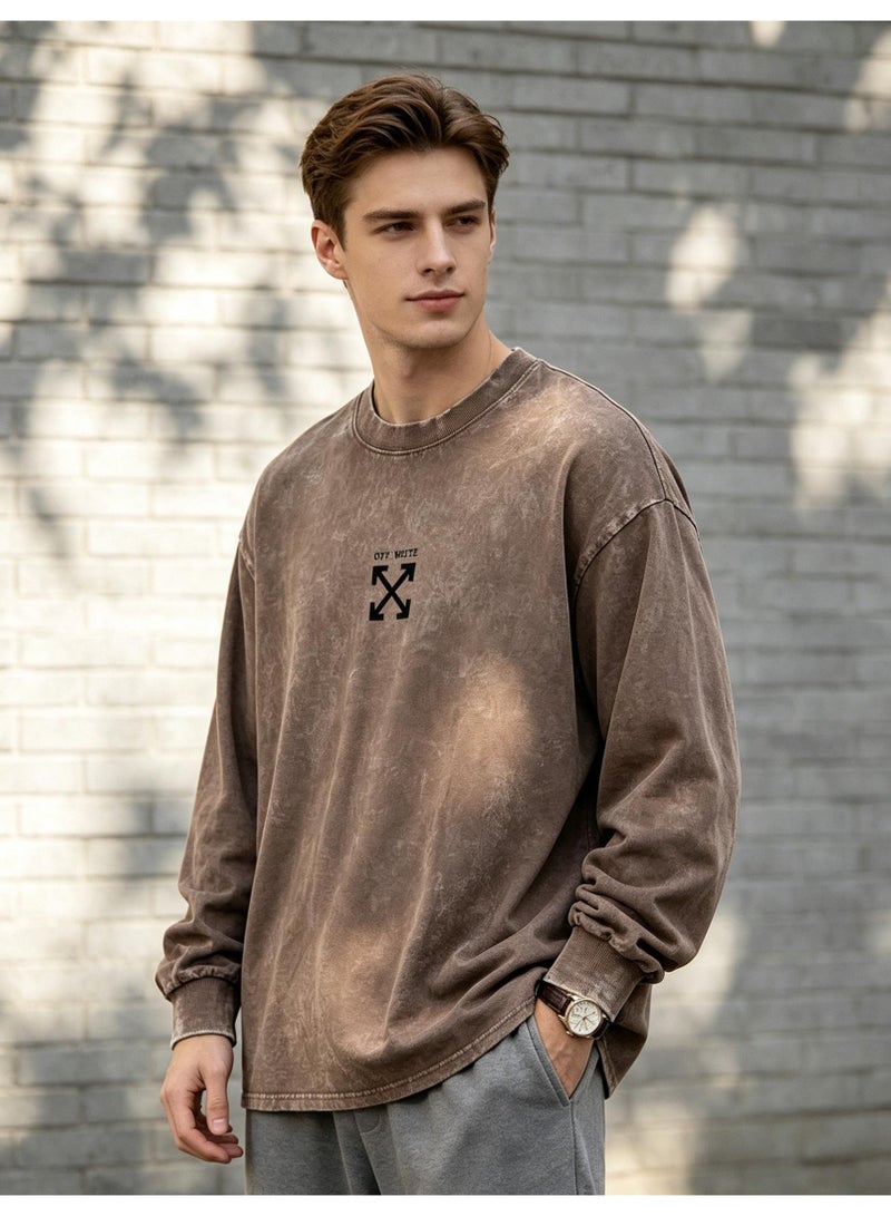 OFF-WHITE Men and women with the same round neck loose long sleeve T-shirt - Image 1
