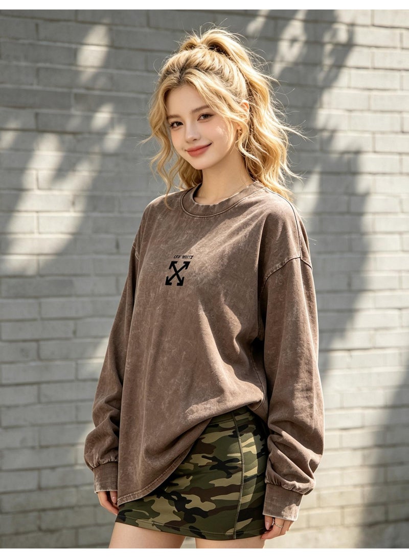 OFF-WHITE Men and women with the same round neck loose long sleeve T-shirt - Image 3