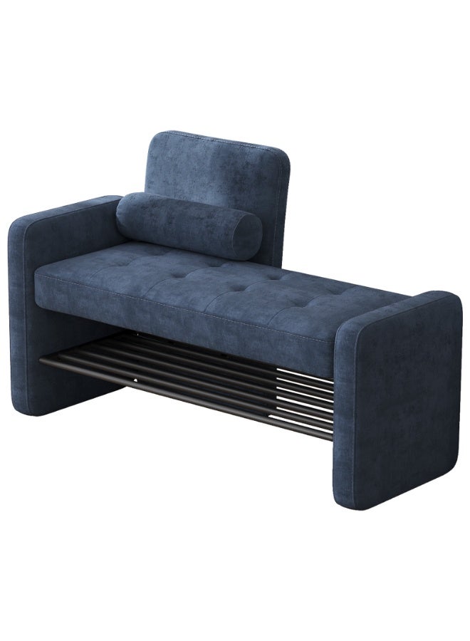 مقعد أحذية مع مسند ظهر ومساند ذراعين، مقعد مدخل مكسو بالمخمل الأزرق، مقعد تخزين أحذية مع رف معدني، مقعد مريح لتغيير الأحذية للمداخل والممرات وغرف النوم، المقاس 104×45×76.5 سم - Image 2