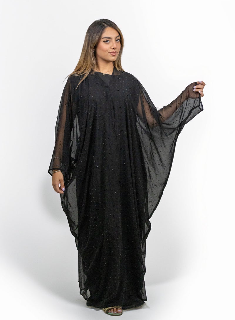 JAMEELA Black pearl Embellishment Abaya (3pcs set) - Image 1