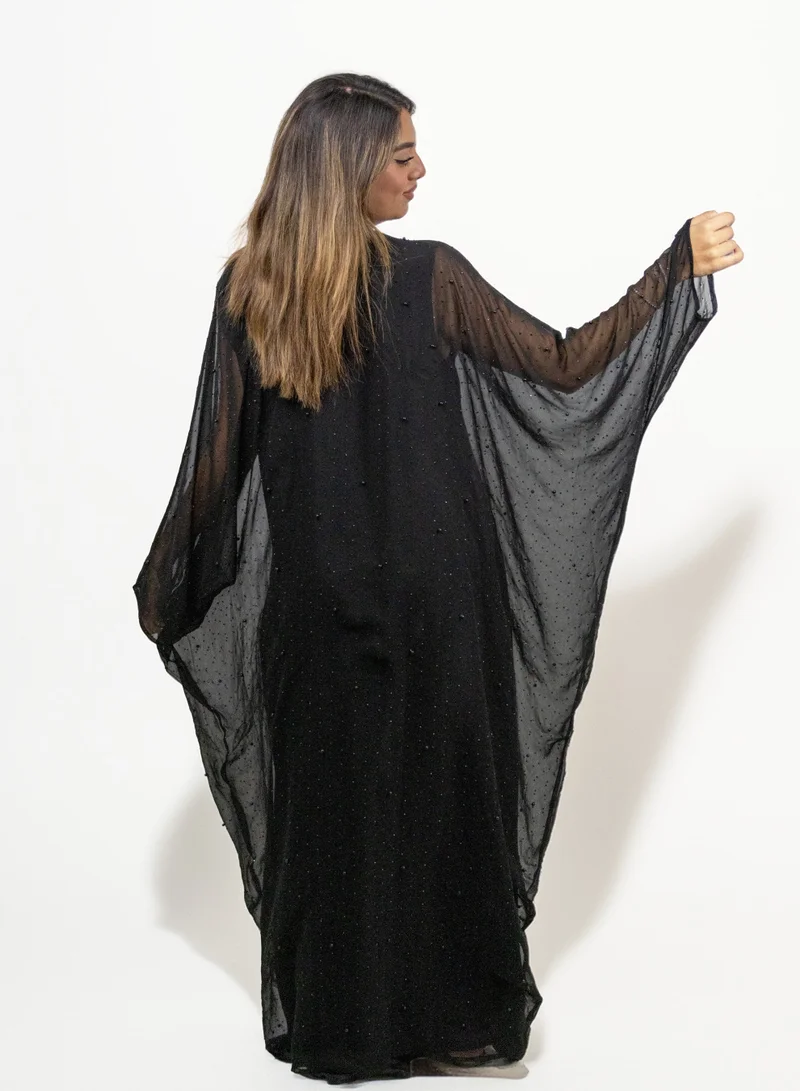 جميلة عباية مزينة باللؤلؤ الأسود طقم من  قطع